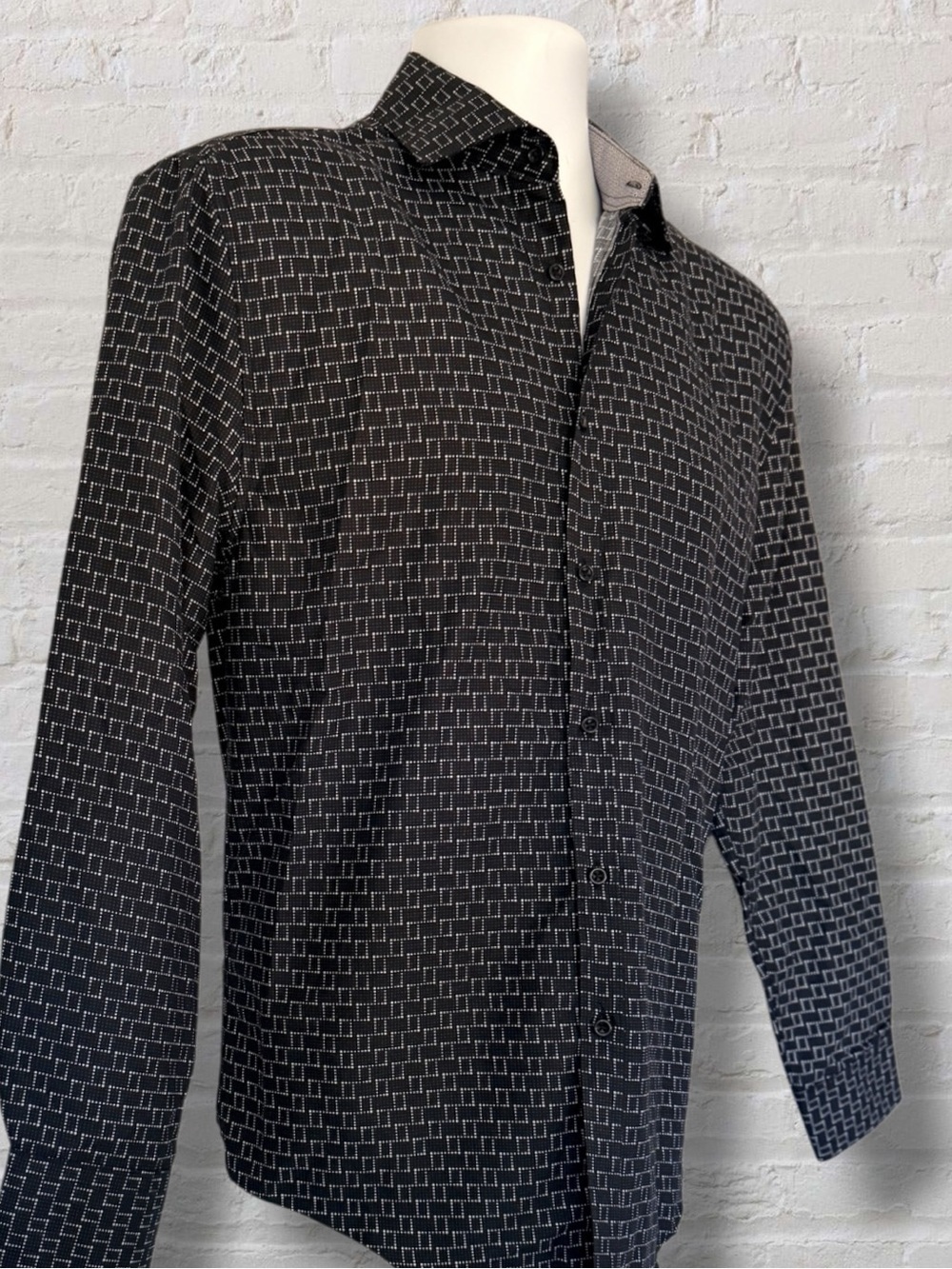 Society of Threads Slim Fit Dress Shirt Small NWT Black Geometric Nordstrom - Picture 5 of 8